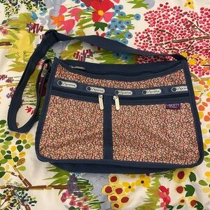 LeSportsac Deluxe Everyday Bag Crossbody Navy w/ Liberty Multicolor Floral Print